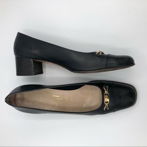 Ferragamo Block Heel Square Toe Pumps 8AAAA